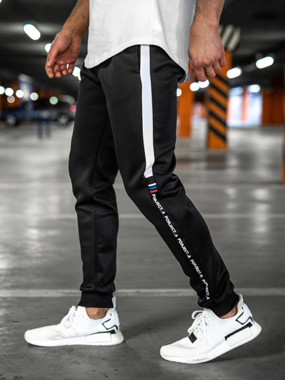 Czarne spodnie męskie joggery dresowe Denley HM386