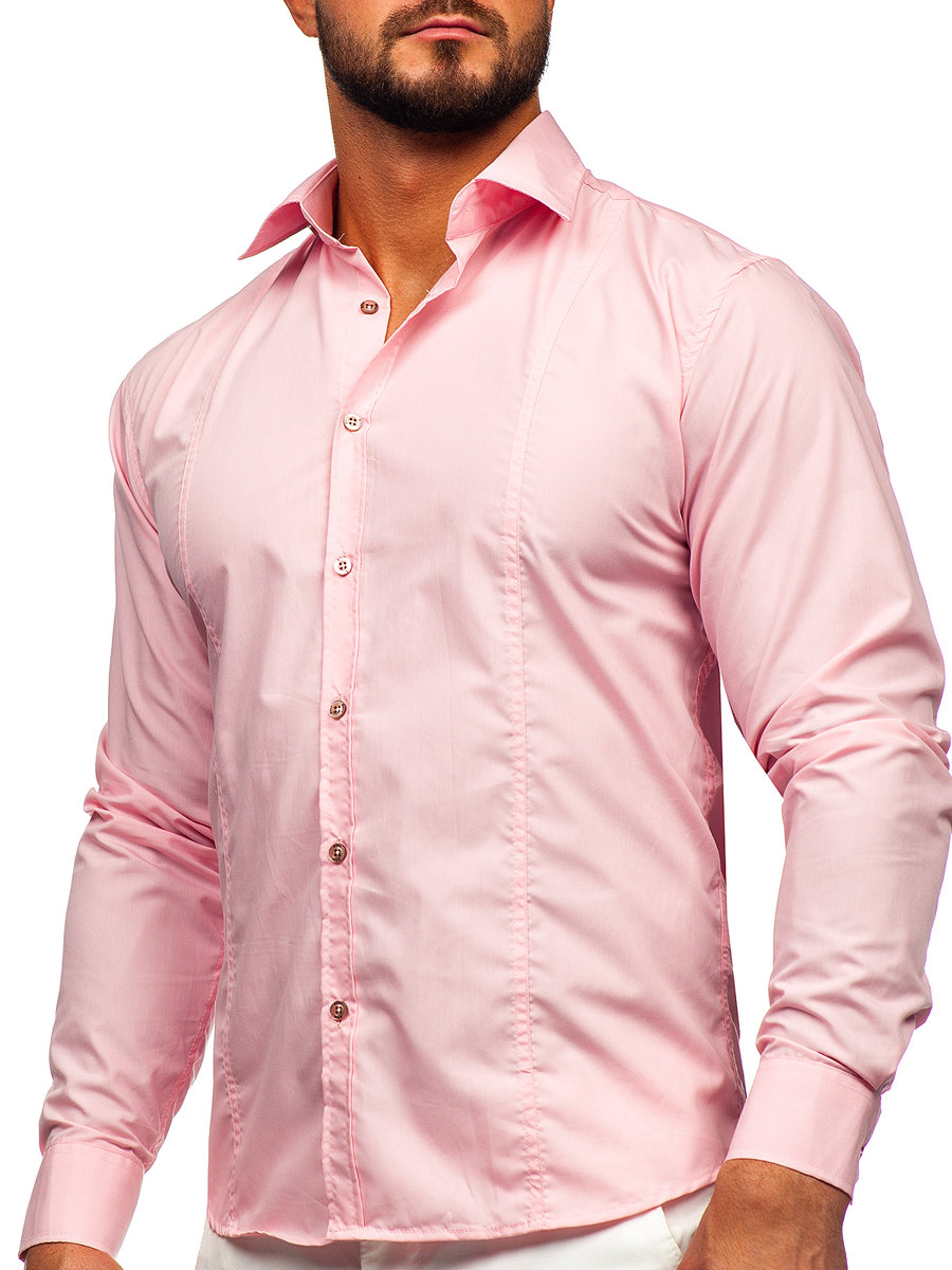 Koszula-meska-elegancka-z-dlugim-rekawem-rozowa-Bolf