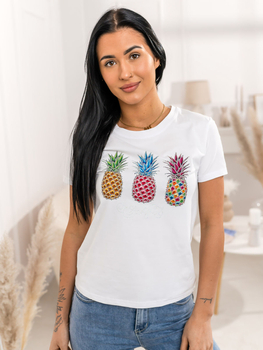 Biały t-shirt damski z aplikacją Denley 95T2522