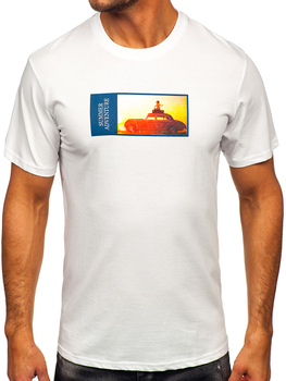 Biały bawełniany t-shirt męski z nadrukiem Denley MPO3559