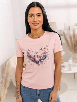 Różowy t-shirt damski z nadrukiem Denley 95T2523