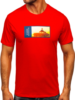 Czerwony bawełniany t-shirt męski z nadrukiem Denley MPO3559