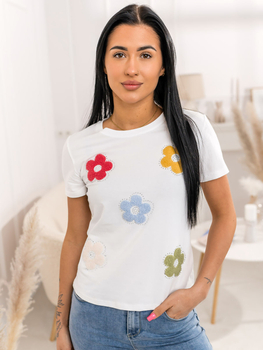 Biały t-shirt damski z aplikacją Denley 95T2529