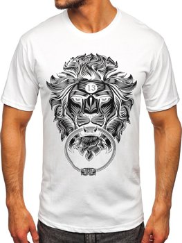 Biały T-shirt męski z nadrukiem Bolf 0202