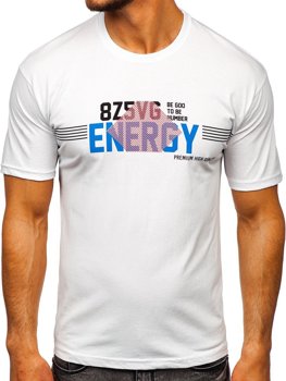 Biały T-shirt męski z nadrukiem Denley 14333