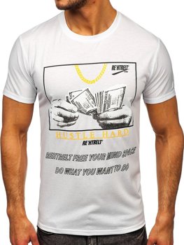 Biały T-shirt męski z nadrukiem Denley KS2538