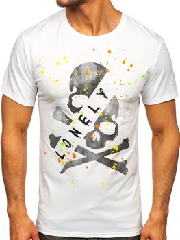 Biały T-shirt męski z nadrukiem Denley Y70008