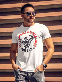 Biały T-shirt męski z nadrukiem Denley Y70015A