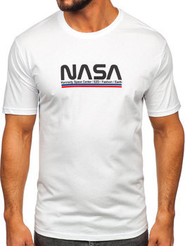 Biały bawełniany t-shirt męski z nadrukiem Bolf 14749