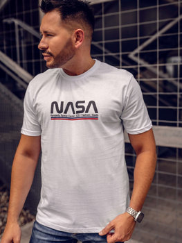 Biały bawełniany t-shirt męski z nadrukiem Bolf 14749A