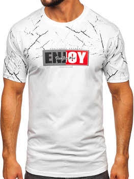 Biały bawełniany t-shirt męski z nadrukiem Bolf 147737