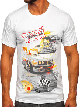 Biały bawełniany t-shirt męski z nadrukiem Denley 143004