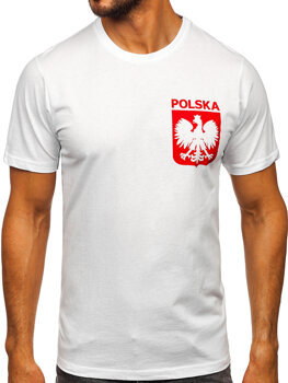 Biały bawełniany t-shirt męski z nadrukiem Polska 5064