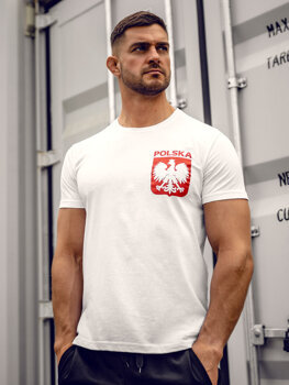 Biały bawełniany t-shirt męski z nadrukiem Polska 5064A