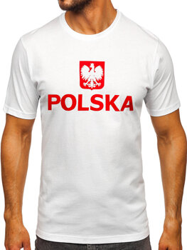 Biały bawełniany t-shirt męski z nadrukiem Polska 5065