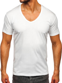 Biały bawełniany t-shirt w serek męski basic Denley 9002