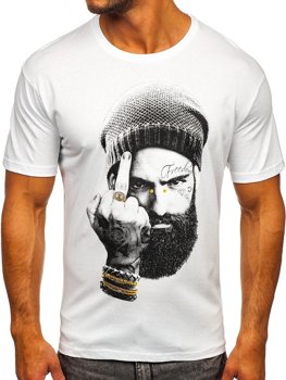 Biały t-shirt męski z nadrukiem Bolf 142175