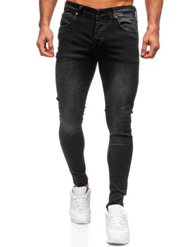 Czarne spodnie jeansowe męskie skinny fit Denley R924