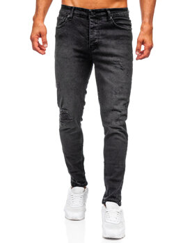 Czarne spodnie jeansowe męskie slim fit Denley 6498