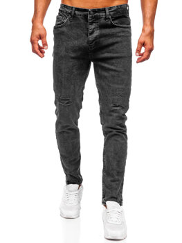 Czarne spodnie jeansowe męskie slim fit Denley 6499