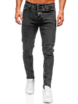 Czarne spodnie jeansowe męskie slim fit Denley 6519