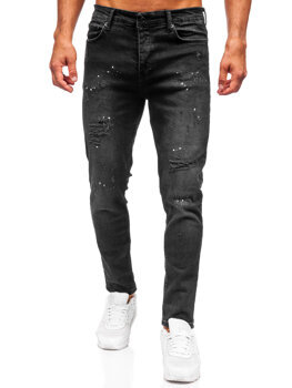 Czarne spodnie jeansowe męskie slim fit Denley 6530