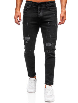 Czarne spodnie jeansowe męskie slim fit Denley 6853