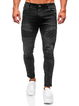 Czarne spodnie jeansowe męskie slim fit Denley TF274