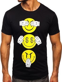 Czarny T-shirt męski z nadrukiem Bolf KS2385