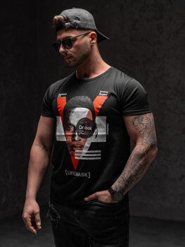 Czarny T-shirt męski z nadrukiem Denley KS2552