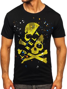 Czarny T-shirt męski z nadrukiem Denley Y70008