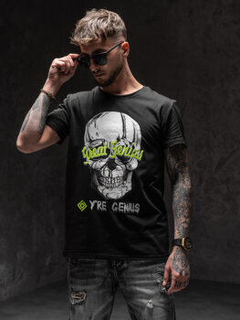 Czarny T-shirt męski z nadrukiem Denley Y70012