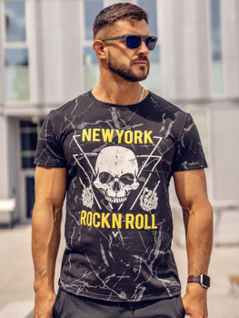 Czarny T-shirt męski z nadrukiem Denley Y70030A