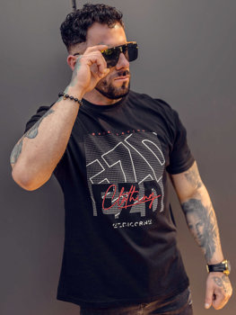 Czarny bawełniany t-shirt męski z nadrukiem Bolf 14748A