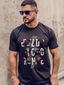 Czarny bawełniany t-shirt męski z nadrukiem Bolf 14752B