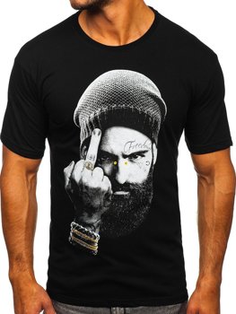 Czarny t-shirt męski z nadrukiem Bolf 142175