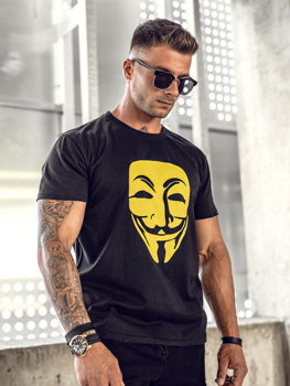 Czarny t-shirt męski z nadrukiem Bolf 14400A