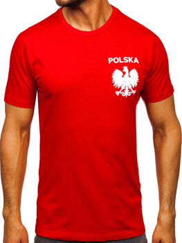 Czerwony bawełniany t-shirt męski z nadrukiem Polska 5064