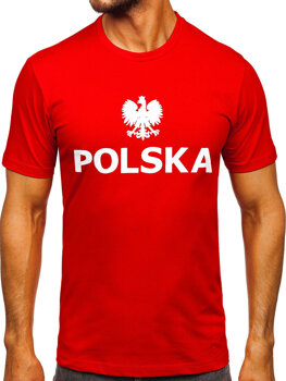 Czerwony bawełniany t-shirt męski z nadrukiem Polska 5065