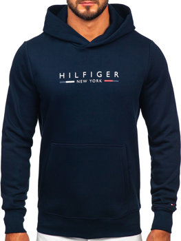 Granatowa bluza męska z kapturem kangurka z nadrukiem Tommy Hilfiger MW0MW29301