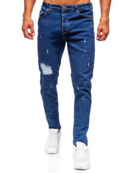 Granatowe spodnie jeansowe męskie slim fit Denley 6553