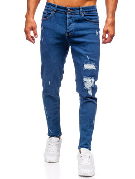 Granatowe spodnie jeansowe męskie slim fit Denley 6565