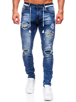 Granatowe spodnie jeansowe męskie slim fit Denley E7789