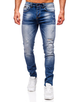 Granatowe spodnie jeansowe męskie slim fit Denley MP0134BS