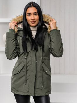 Khaki kurtka damska zimowa parka z kapturem 2w1 Denley 16M9199A1