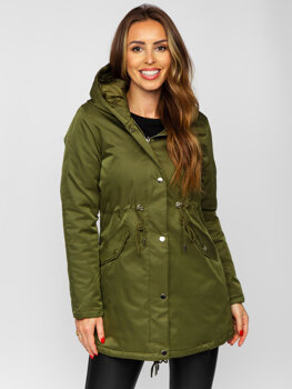 Khaki kurtka damska zimowa parka z kapturem Denley 5M772