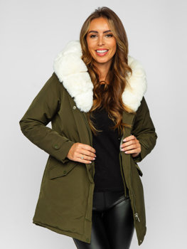 Khaki kurtka damska zimowa parka z kapturem Denley 7034