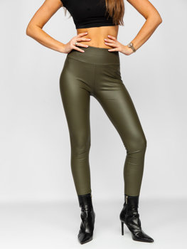 Khaki legginsy z imitacji skóry damskie Denley YY83NM