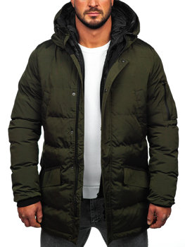 Khaki pikowana kurtka męska zimowa parka Denley 5M790