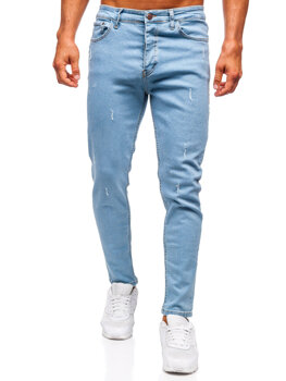 Niebieskie spodnie jeansowe męskie slim fit Denley 6199